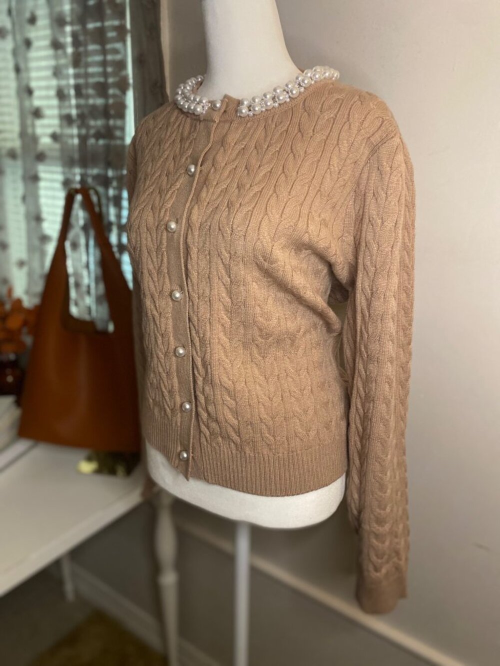 Adrianna Papell NWT Pearl Neck Cable Knit Sweater Cardigan XL